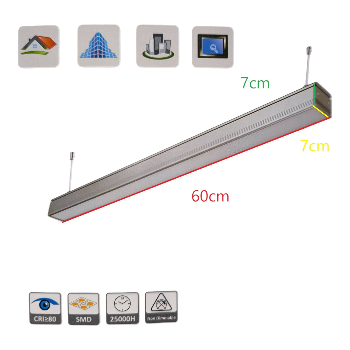 FSL 18W LED Linear Suspension Light 220V Warm White 3000K 1200 Lm Aluminum IP20 120 Beam Angle SSPL3C-18 600mm x 70mm x 70mm Pendant Mounting Electx Electrical Supply