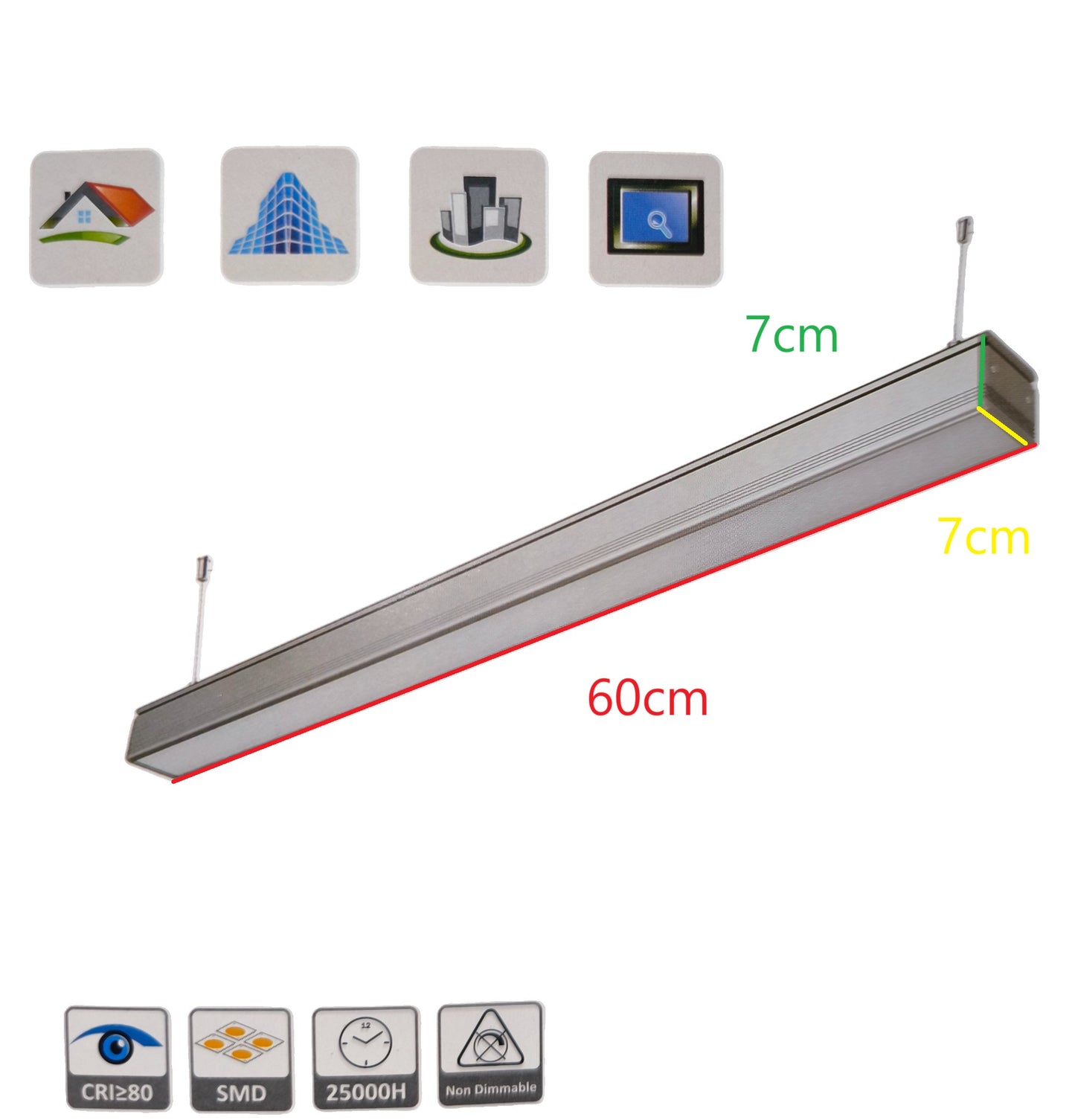 FSL 18W LED Linear Suspension Light 220V Daylight 6500K 1350 Lm Aluminum IP20 120 Beam Angle SSPL3C-18 600mm x 70mm x 70mm Pendant Mounting