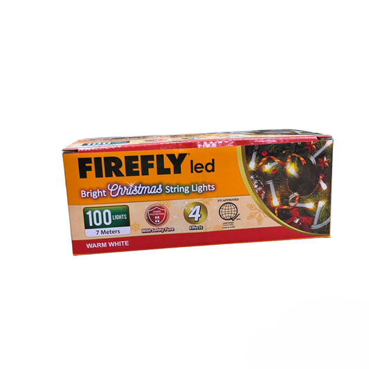 Firefly 100 LED Bulb Christmas Light Warm White 3000K 7 Meters 7W 220V Indoor Max of 20 Connection White Wire 4 Effects Steady, Running, Blinking, Alternating FXL13100WW Electx Electrical Supply 1