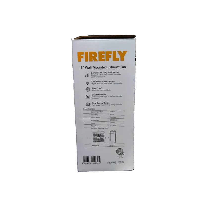 Firefly 6 inch exhaust fan 220V wall mounted with enhanced safety and low power consumption