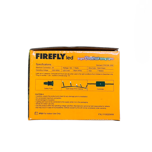 Firefly LED Christmas Light 100 LED Bulbs String Light Green Wire Steady Warm White 3000K 7 Meters 7W 220V Indoor Only Firefly FXL1110020WW Electx Electrical Supply 1