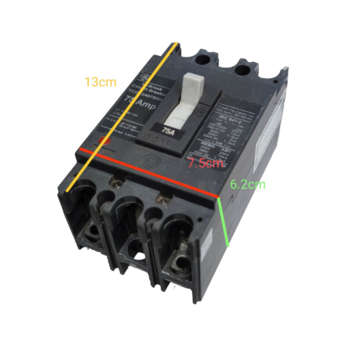 GE 75A 2 Pole Industrial Circuit Breaker 25KAIC 220V TCD124075