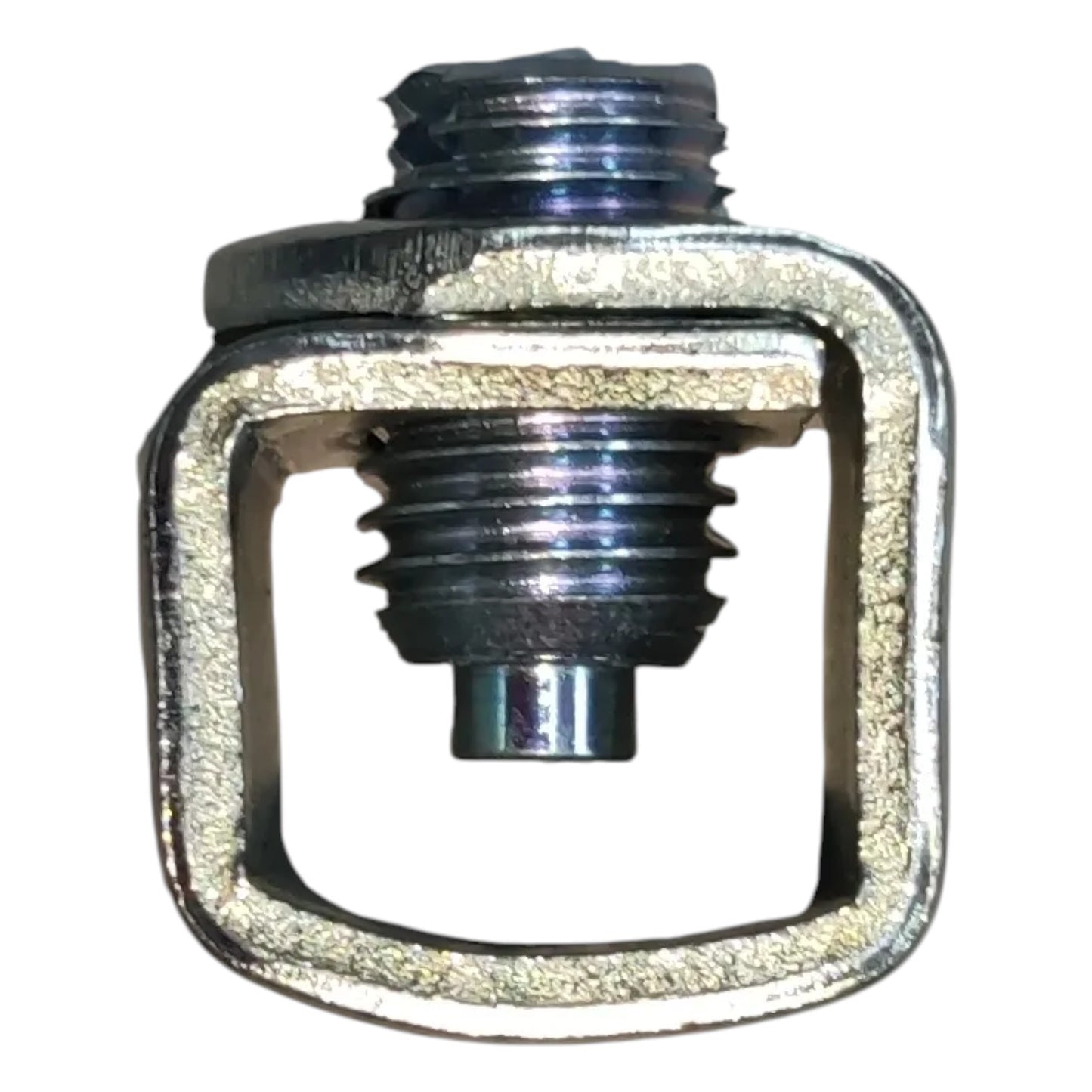 Metallic screw or fastener on a white background