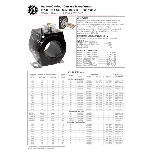 GE 600:5A Current Transformer JAK-0C With ERC Certification