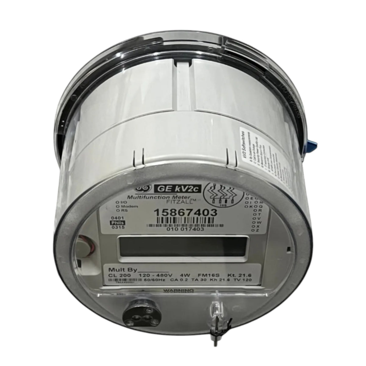 A GE KV20 multifunction digital electricity meter with a silver metallic body, clear protective casing, and a digital display window, shown against a plain white background.