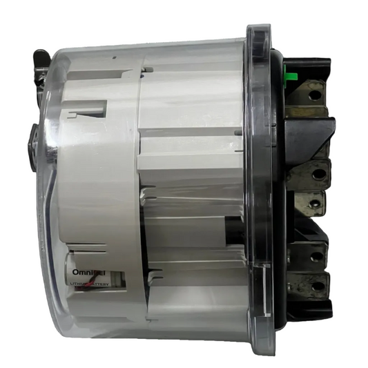 GE and Aclara 3 phase KWH electric meter with clear plastic casing for electrical circuitry and parts