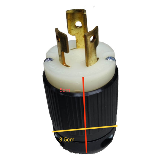 Electrical plug with measurements on a white background Grippes 15A 125V Twist Lock Plug Twistlock Plug with Ground 2P+E( 3Pins) BL515P Nema L-5 Twist to Lock Electx Electrical Supply