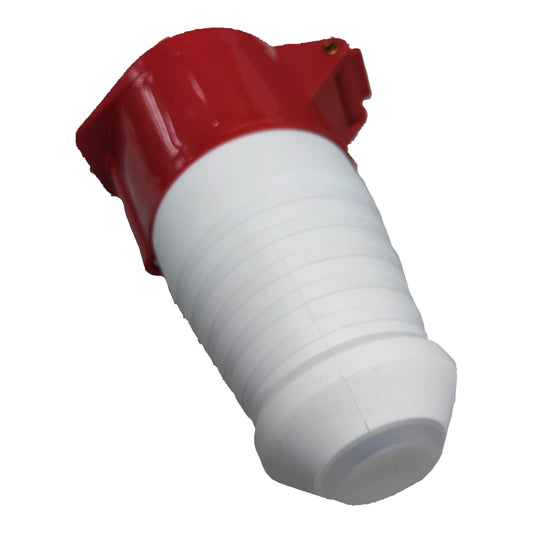 White cylindrical component with red top on a white background