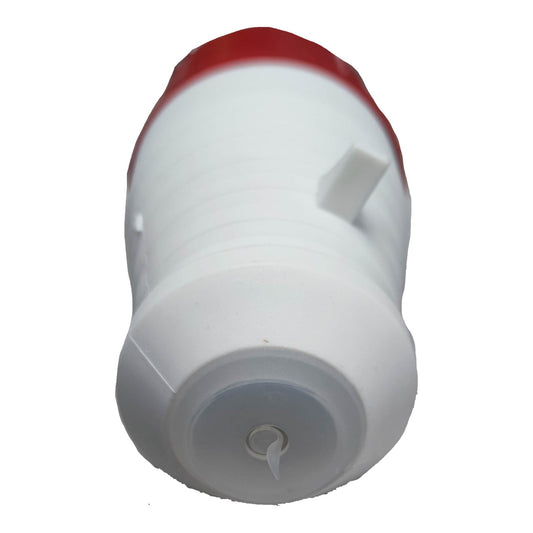 White plastic fitting with red top on a white background