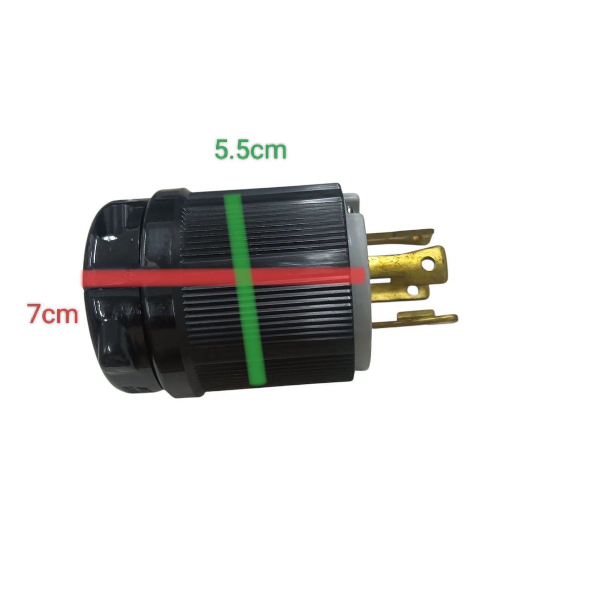 Electrical plug with dimensions labeled on a white background Grippes 30A Twist Lock Plug 3P+E (4P) 250V (NEMA L15) BL1530P, Twistlock Plug Electx Electrical Supply