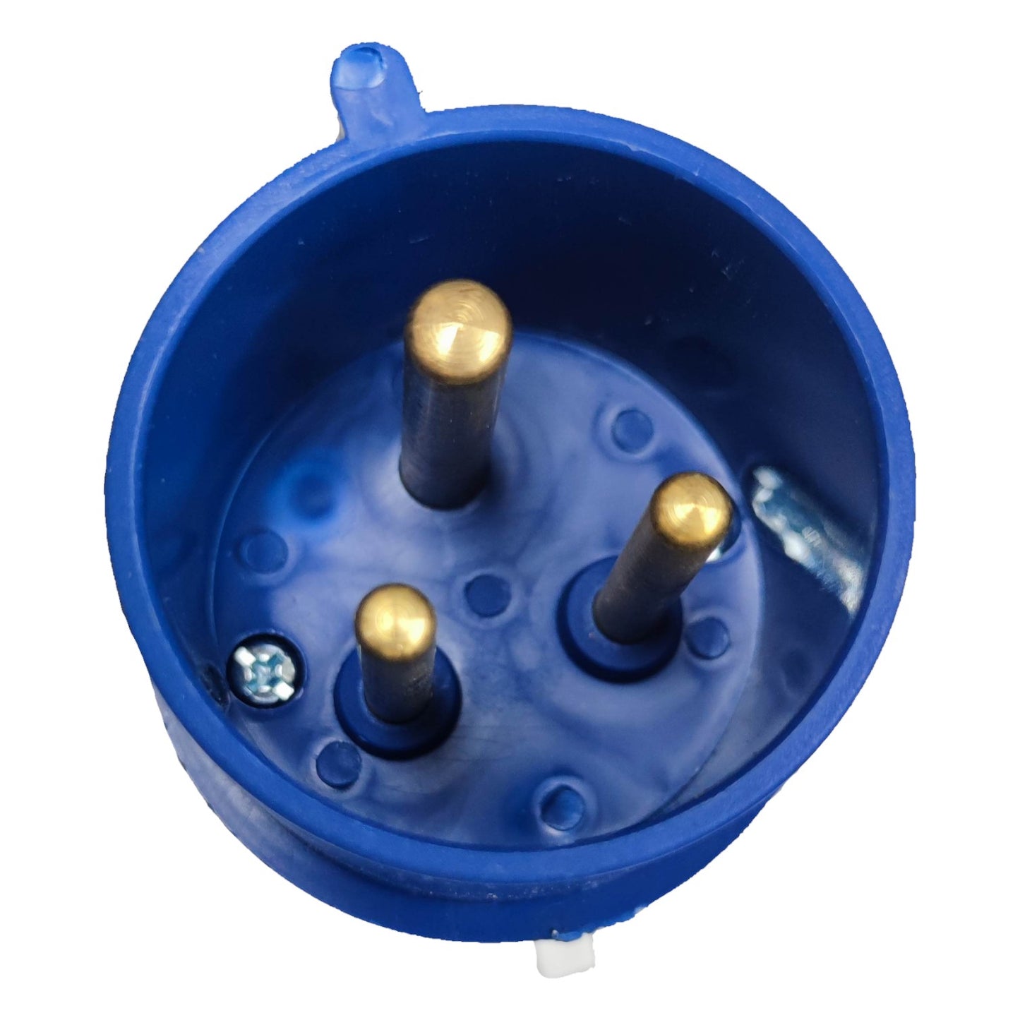 Blue electrical plug on a white background