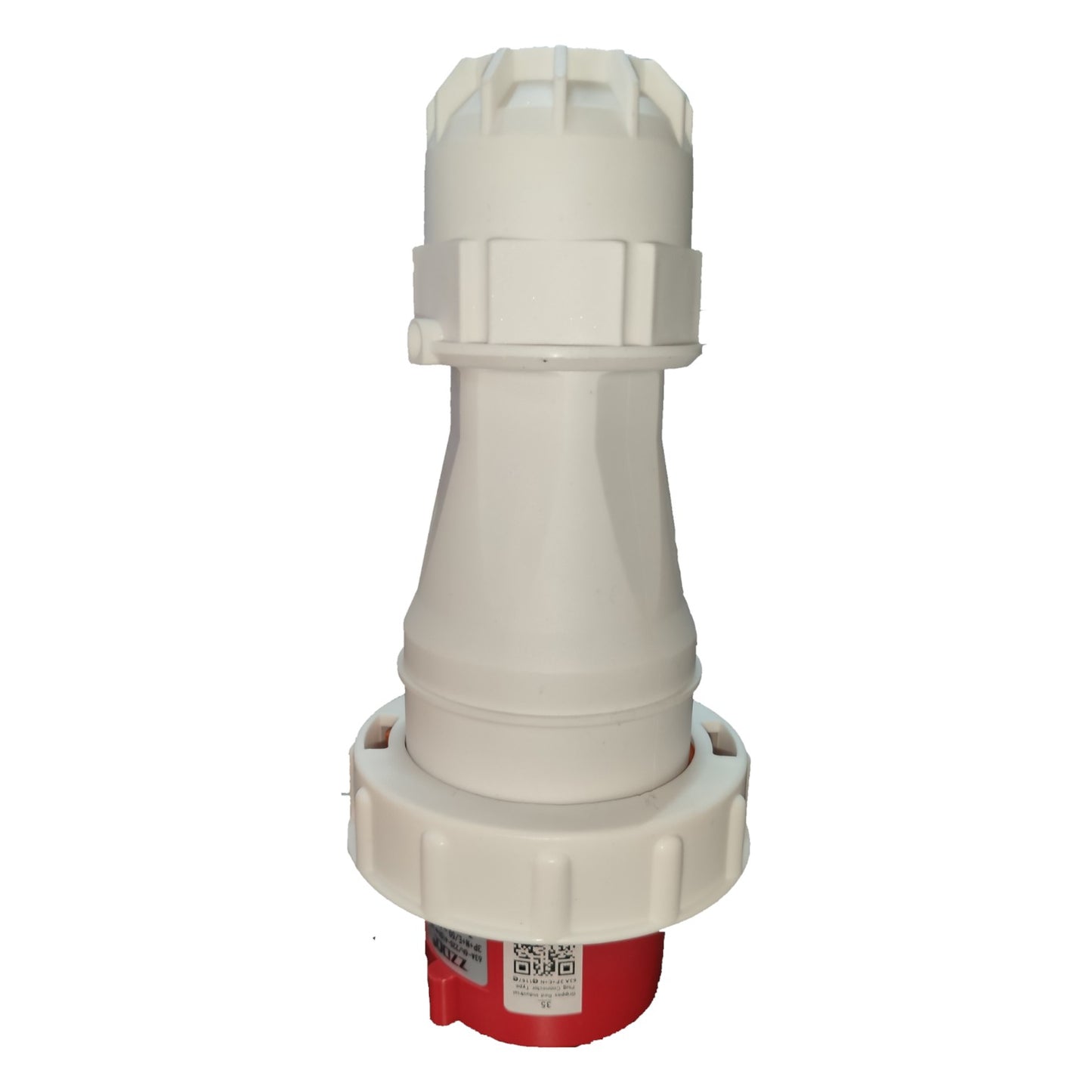 White plastic fitting with a red base on a white background
