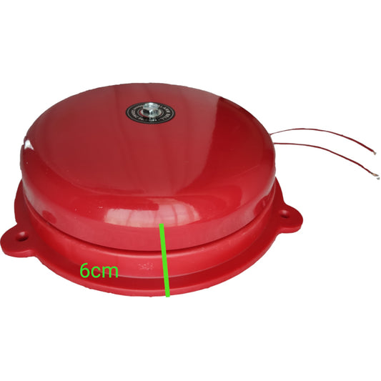 A red round alarm bell or siren with two thin wires extending from the right side, shown on a plain white background with a green '6cm' height marker overlay.