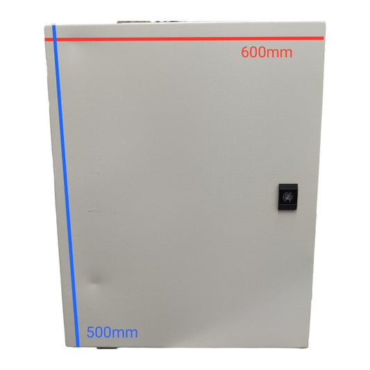 Rectangular metal box with dimensions 500mm and 600mm on a white background