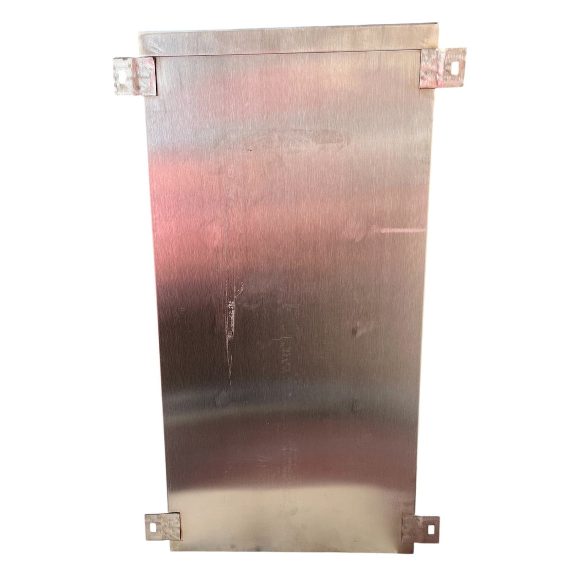 Brushed stainless steel internal mounting plate with four mounting brackets for the Himel 500A MCCB panel housing.