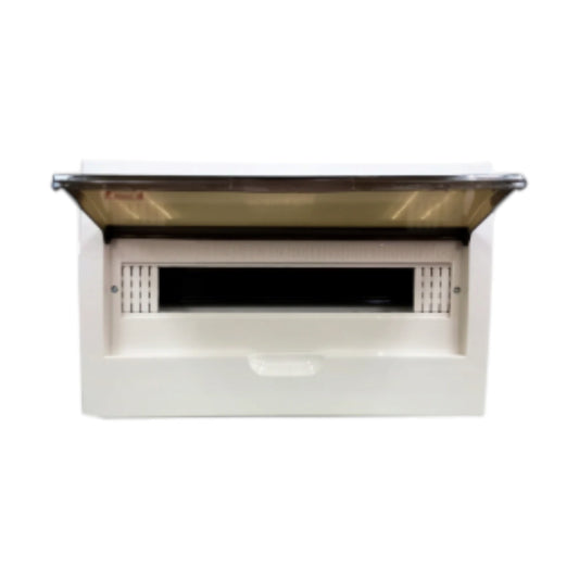 A white plastic outdoor trash bin with a hinged transparent lid, shown open against a plain white background.