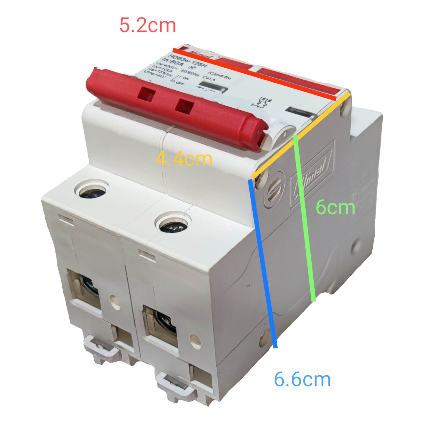 Electrical断路器 with dimensions labeled on a white background