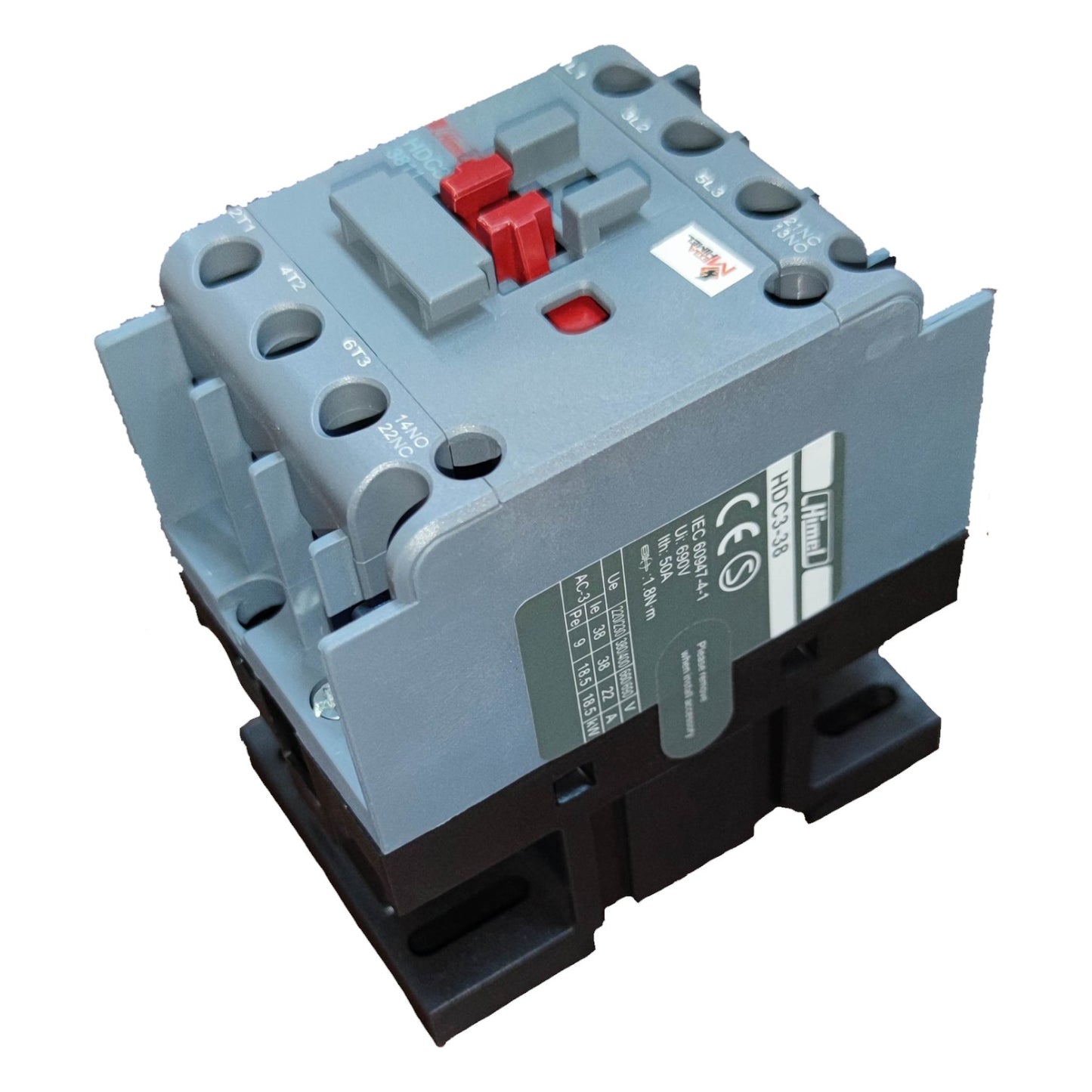 Electrical contactor with gray and black casing on a white background