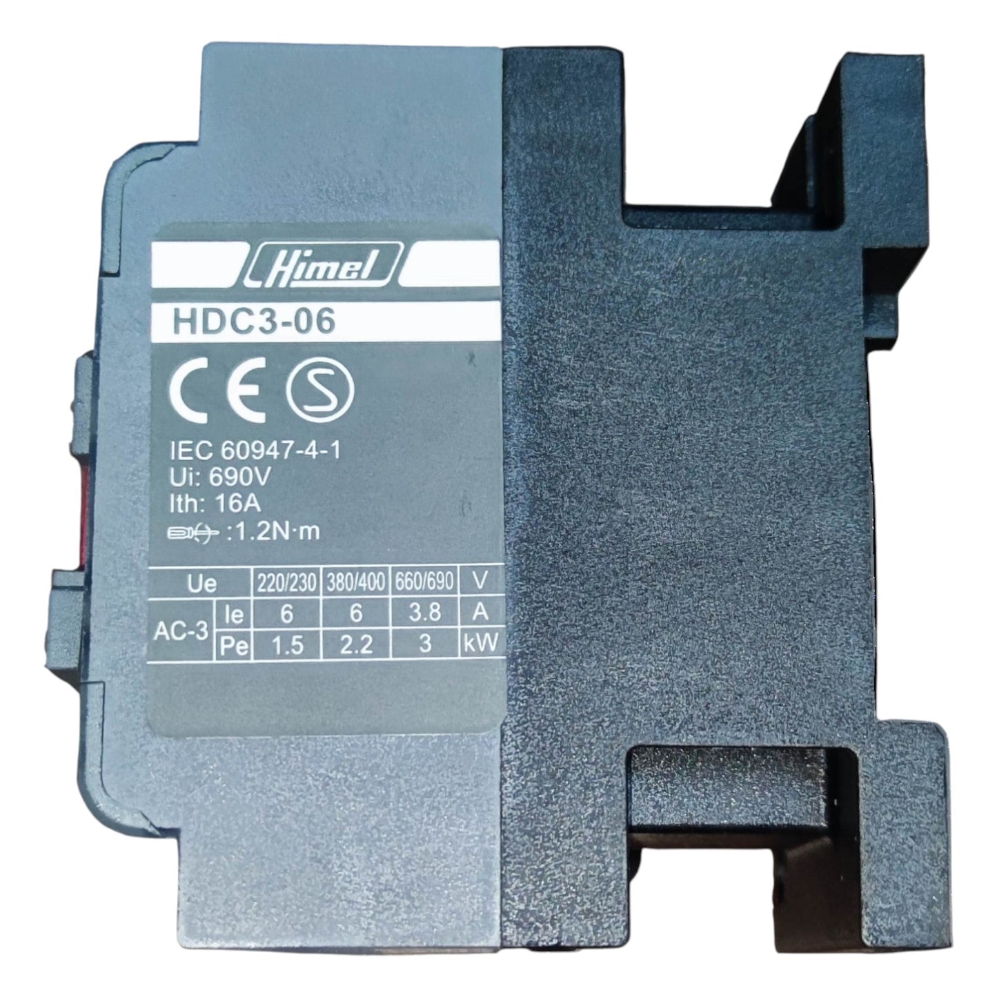 Electrical component with 'Himel' branding and technical specifications on a white background
