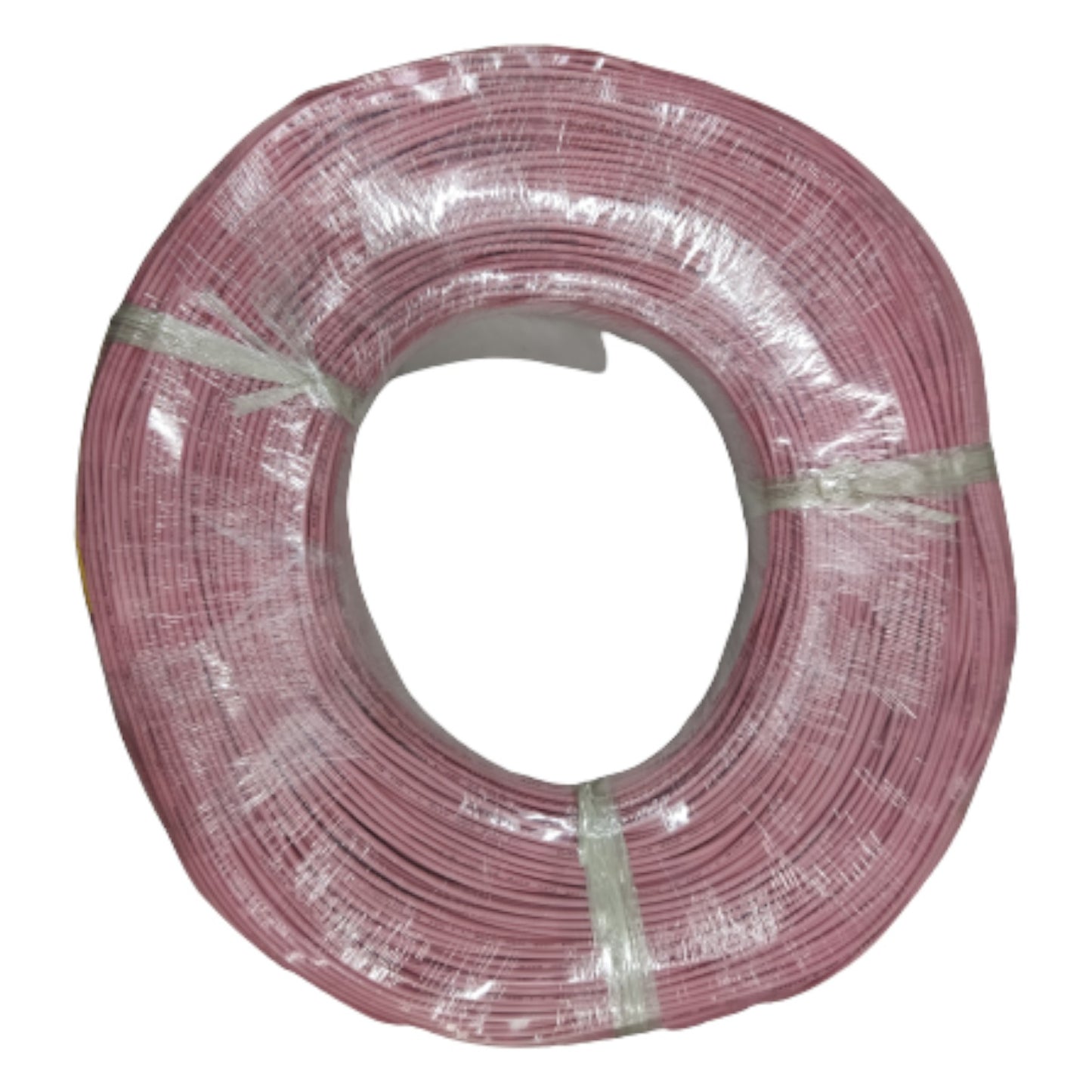 Coiled pink cable on a white background