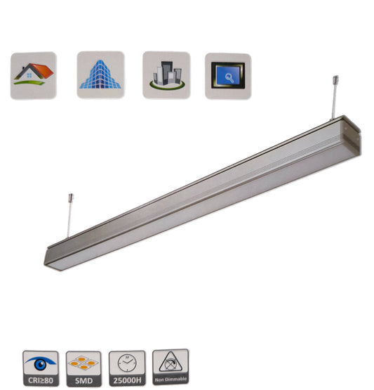FSL 18W LED Linear Suspension Light 220V Warm White 3000K 1200 Lm Aluminum IP20 120 Beam Angle SSPL3C-18 600mm x 70mm x 70mm Pendant Mounting