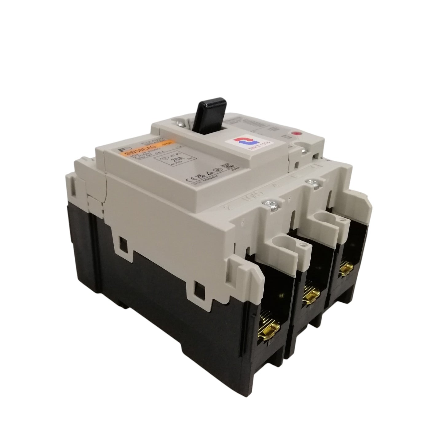 Fuji MCCB Molded Case Circuit Breaker BW50EAG-CE 20A 3Pole 5kAIC@230VAC, 2.5kAIC@380/440VAC, 1.5kAIC@500VAC Dimension (mm )75(W)x 100(H)x 60(D)