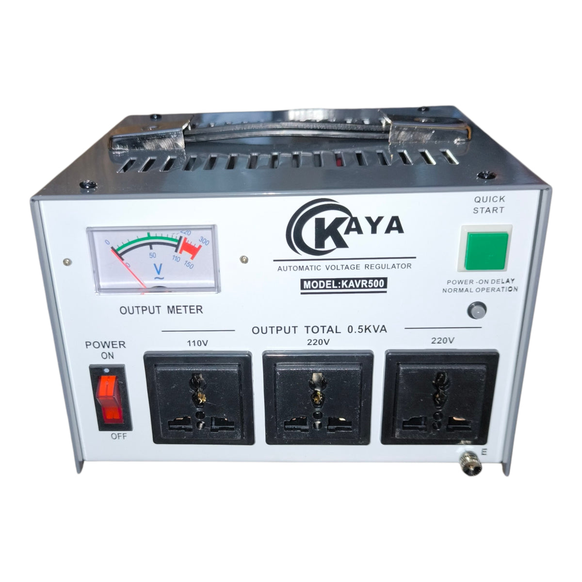 Kaya voltage regulator with multiple outlets on a white background