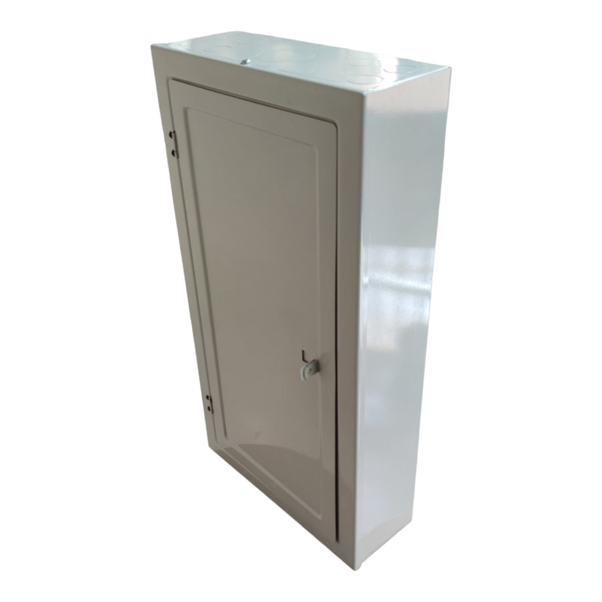Metallic rectangular box with a door on a white background Local 14 Branches Panel Board 2 Pole Main 2 Pole Branches For Miniature Circuit Breaker Surface Type Metal Base Electx Electrical Supply