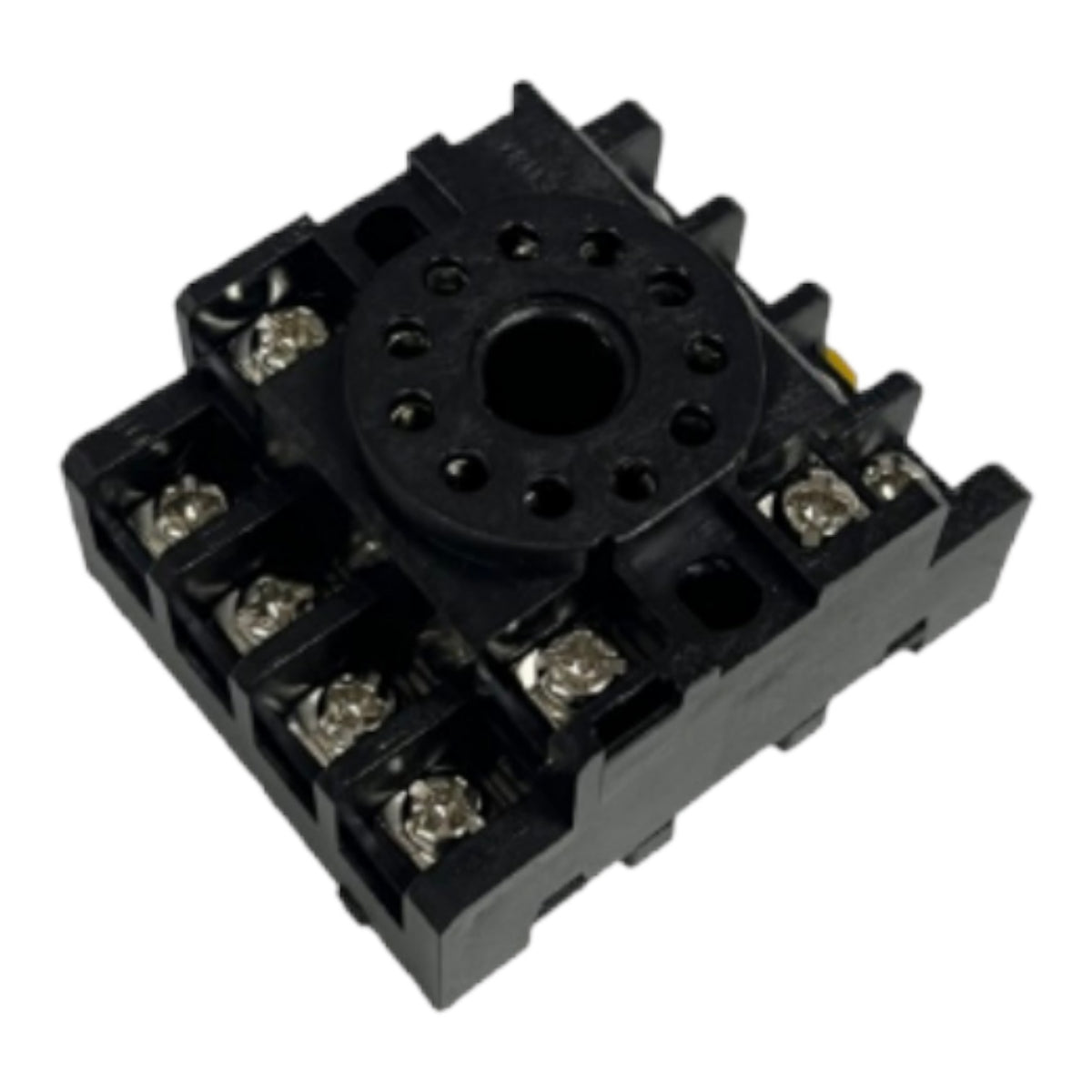 A black electrical contactor or relay component with multiple silver screw terminals, shown on a plain white background.