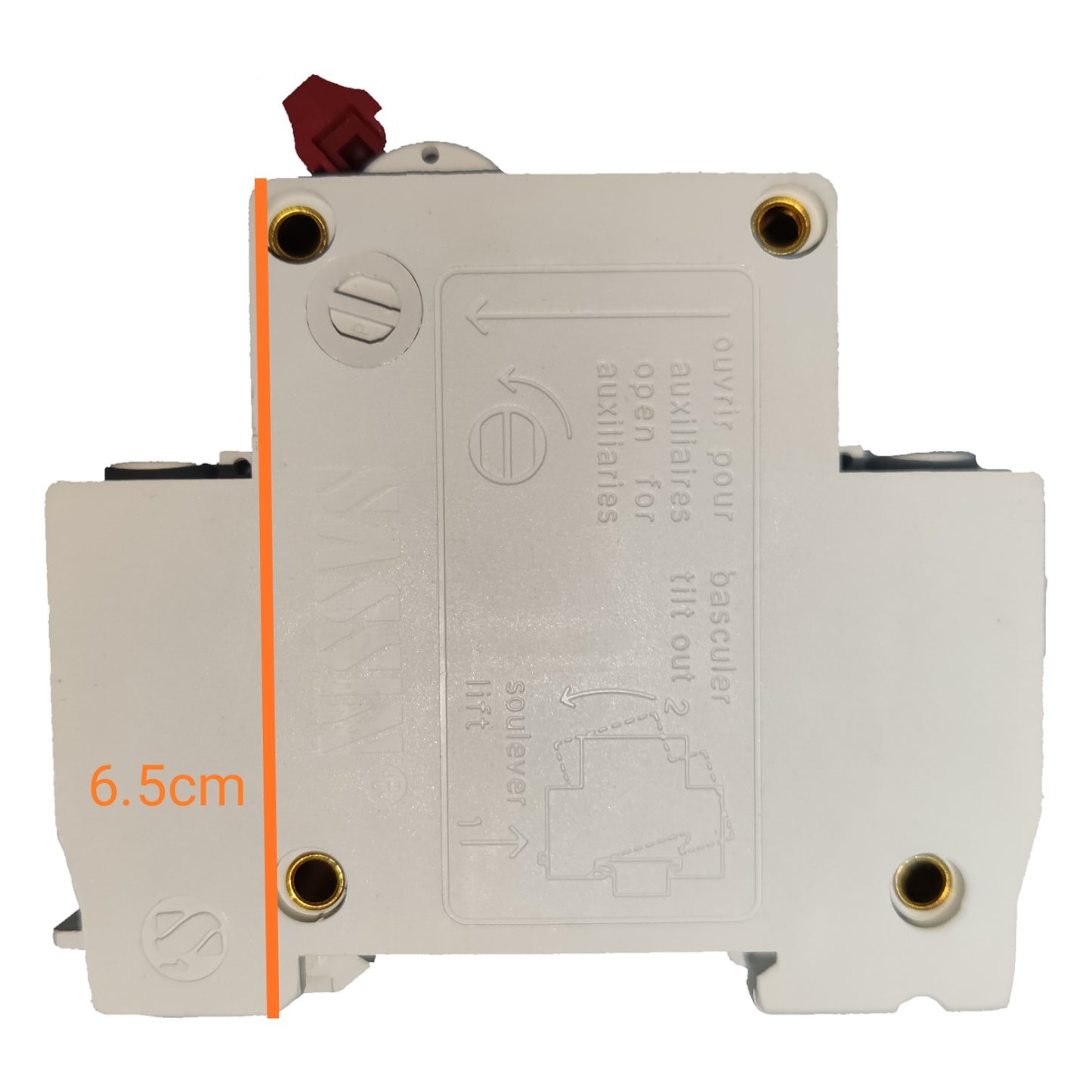Electrical component with dimensions indicated on a white background