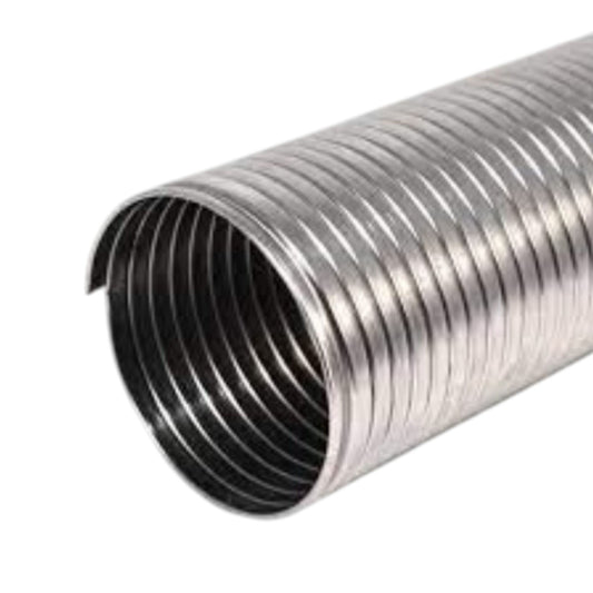 Coiled metal duct on a white background