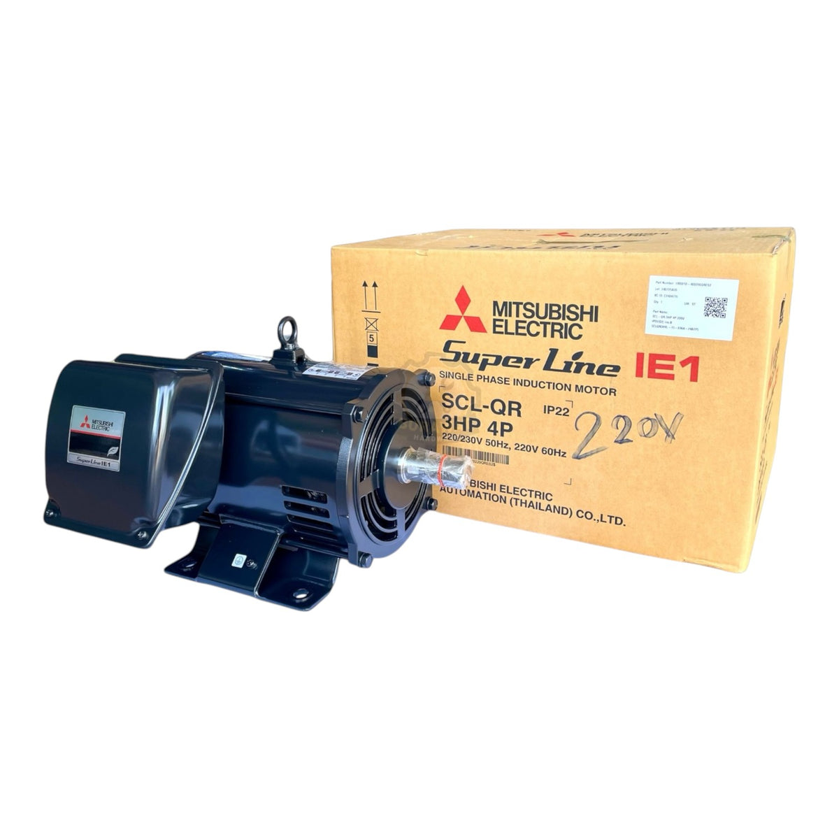 Mitsubishi Electric Motor 3HP 1750RPM 112M 28mm Dia Single Phase 220V Super Line Q Series Capacitor Start Capacitor Run SCL QR(3HP)