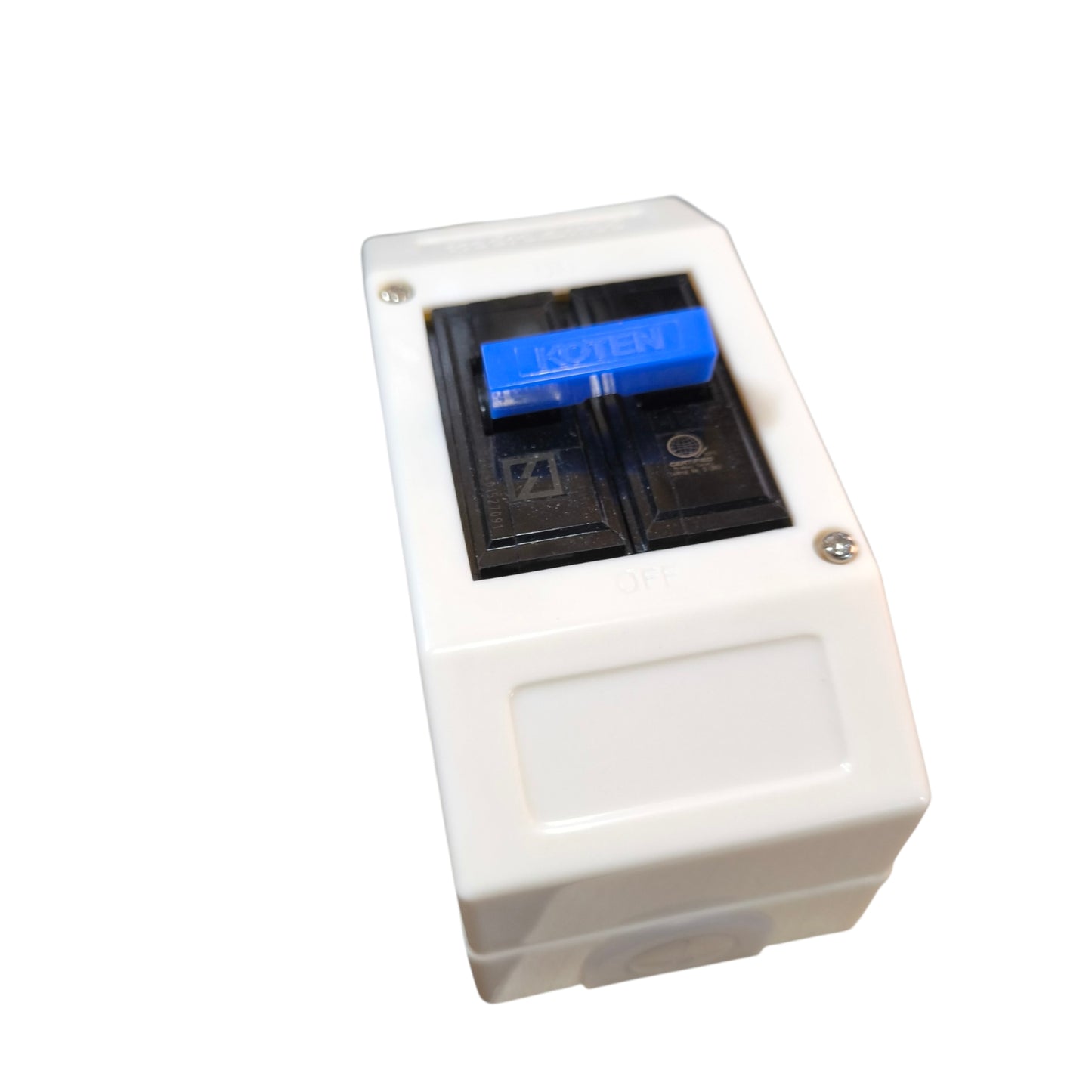 White electronic device with a blue battery on a white background