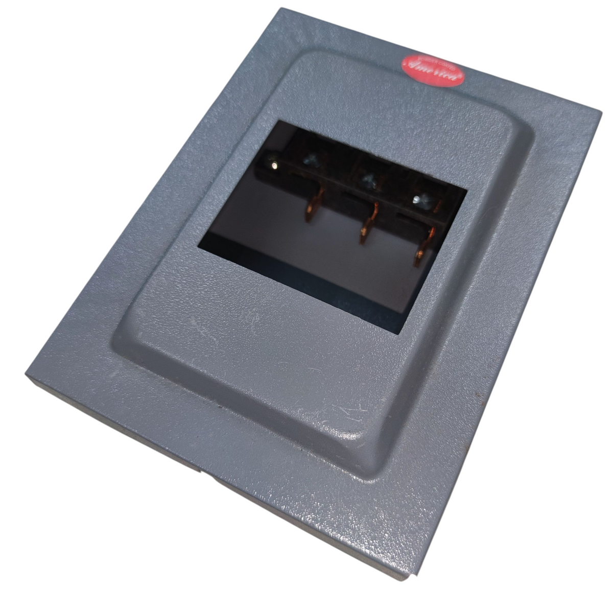 Grey metal housing with three copper stab terminals for plug-in GE TQL panel board replacement