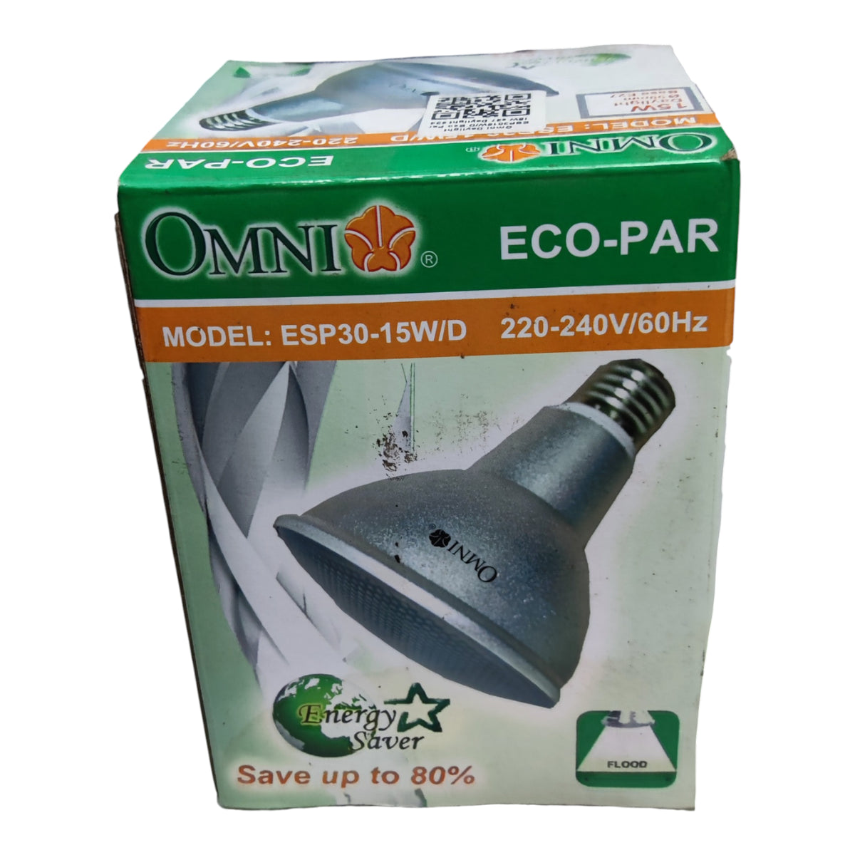 Box of Omni Eco-Par light bulb on a white background