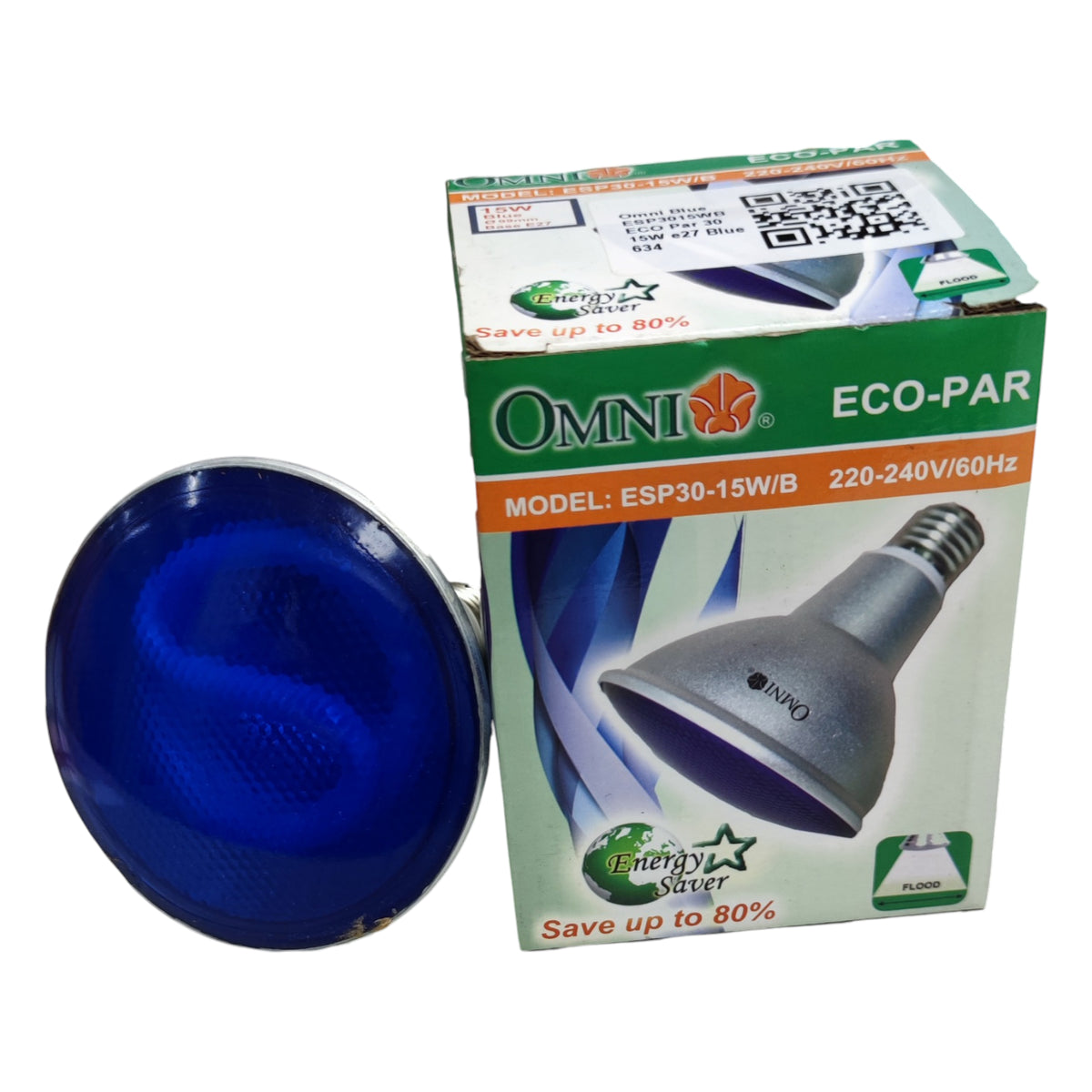 Omni Eco-Par bulb with packaging on a white background
