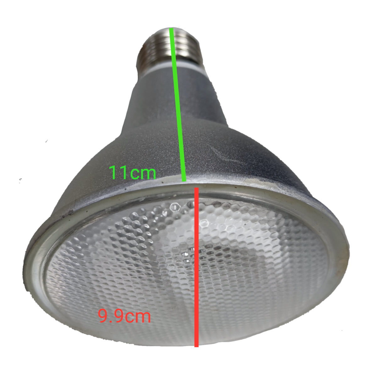 Light bulb with measurements marked on a white background