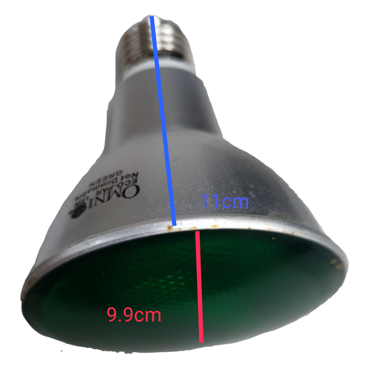 Light bulb with measurements marked on a white background