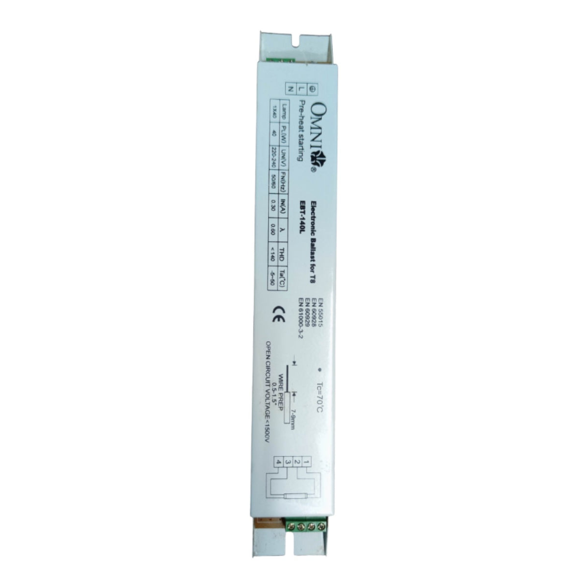 A long, narrow white electronic component with printed specifications and the ON Semiconductor logo, shown vertically on a plain white background.