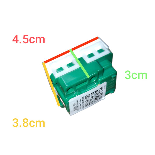 A small green and white plastic component shown on a white background with overlaid dimension labels: 4.5 cm, 3 cm, and 3.