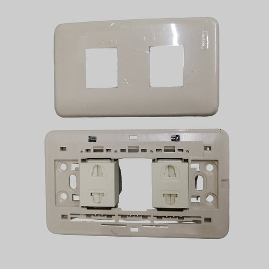 Omni Classis Series 2 Gang Universa Outlet with Shutter 16A 250V with Plate Cover WEP-102+(WEU-202x2)I