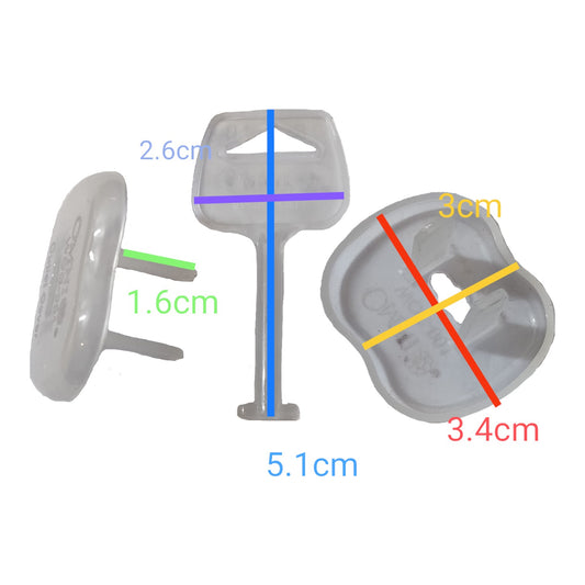 A small translucent gray plastic accessory shown from three angles with overlaid dimension labels: 2.6cm, 1.