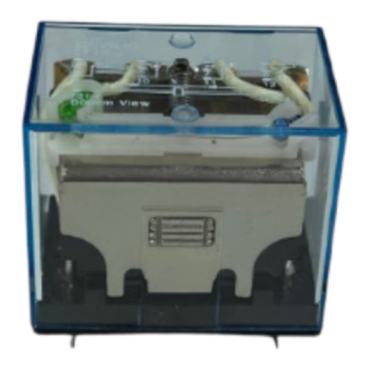 A clear plastic protective case with a blue edge, enclosing a white electronic component or module, shown against a plain white background.