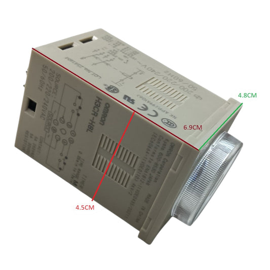 A beige industrial electrical switch component with a clear lens, shown on a white background with red and green dimension lines and text indicating measurements of 4.5cm, 6.