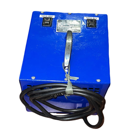 PIONEER step up step down transformer in blue with power switches and attached black cable