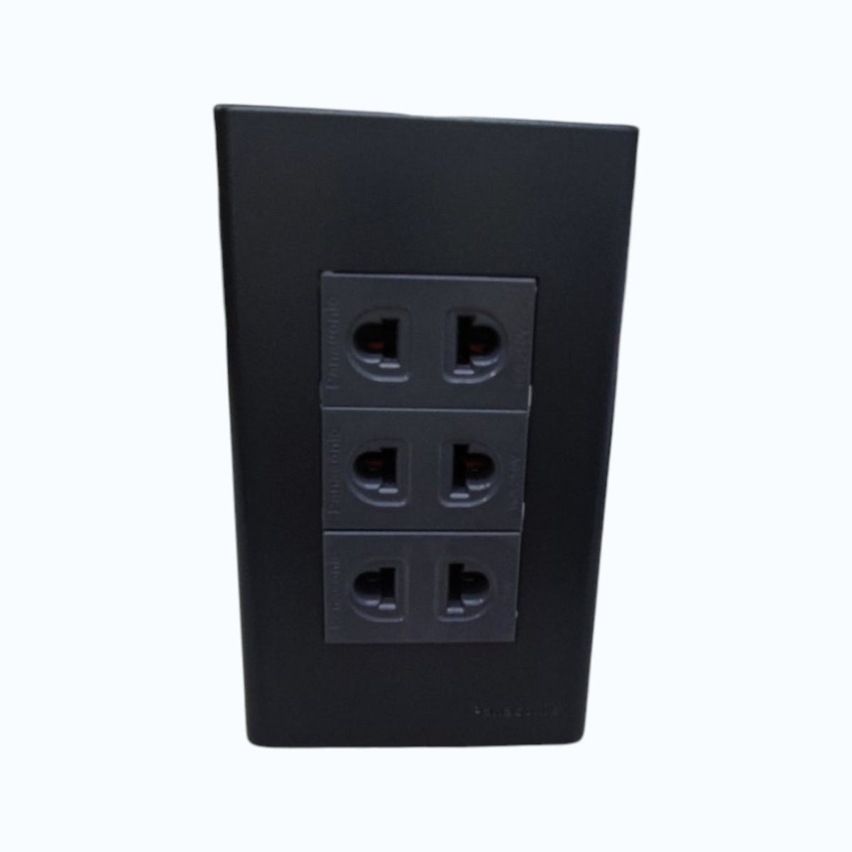 Panasonic 3-Gang Universal Outlet Gray 16A 250V with Wide Color Refina Series Metallic Black Plate Cover WEG6803MB-1/3XWEG10919H-5