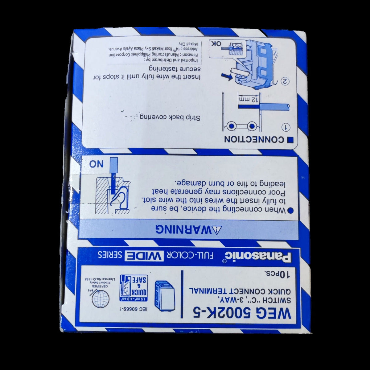 Panasonic 3 Way Switch Wide Series WEG5002K-5 quick connect terminal full color packaging