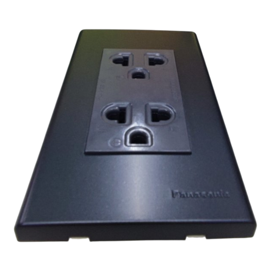 Panasonic Duplex Universal Outlet with Metallic Black Plate Cover , 2 Gang Convenience Outlet with Ground and Plate 16A 250V Wide Color Refina Series Metallic Black WEG6803MB-1/WEG15929H-5
