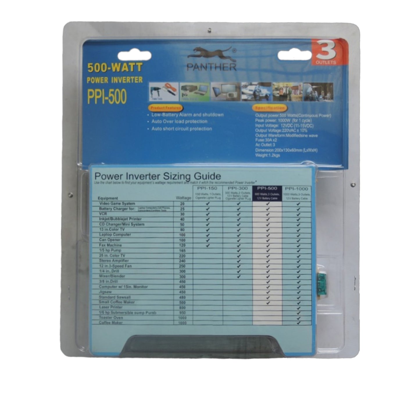 Panther 500W Terminal Connection, Uninterruptible Power Supply Power Inverter ( Modified Sine Wave) PPI500 Input: 12V Out:220V