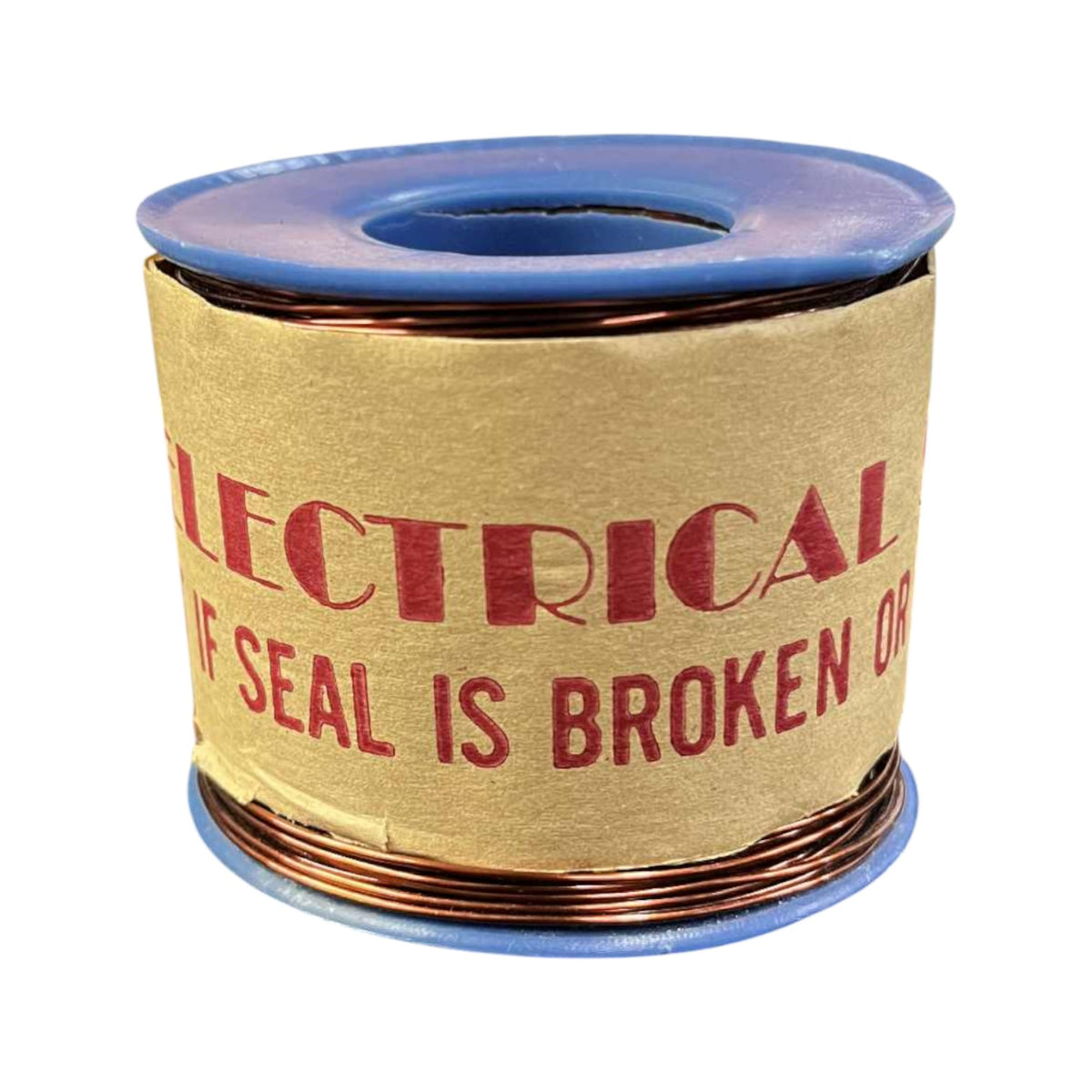 Spool of electrical tape with warning label on a white background